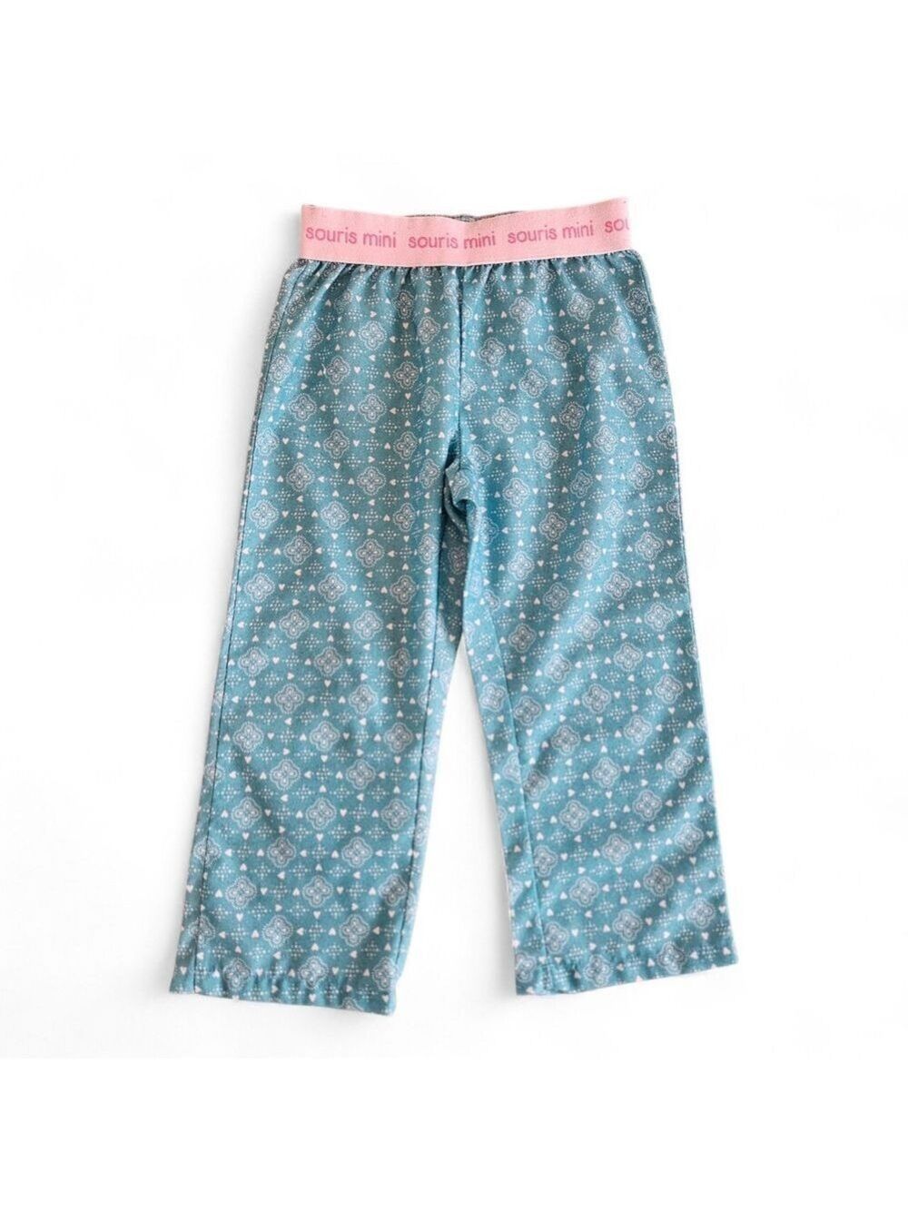 5/$25 Souris Mini Girls Printed Wide-Leg Pants Teal Pink Elastic Waist Size 2